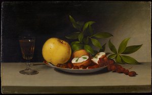 Stilleven met fruit, taarten en wijn, 1821